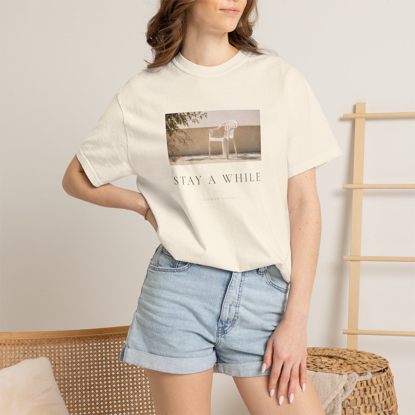 Minimal Plastic Chair Graphic Tee – Minimal Neutral Unisex Comfort Colors T-Shirt