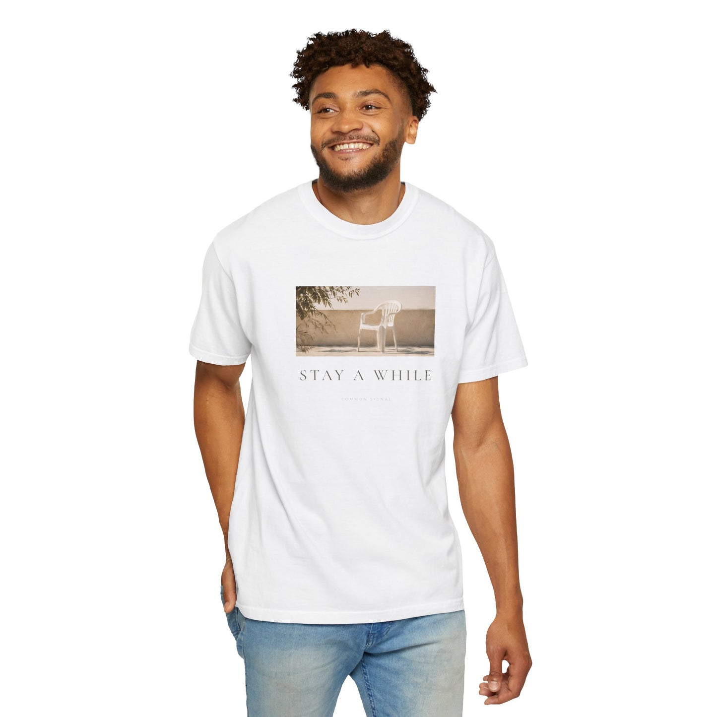 Minimal Plastic Chair Graphic Tee – Minimal Neutral Unisex Comfort Colors T-Shirt